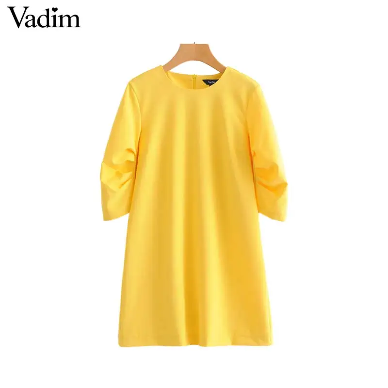 Женское элегантное платье vadim Стильное желтое прямого силуэта с о-вырезом и