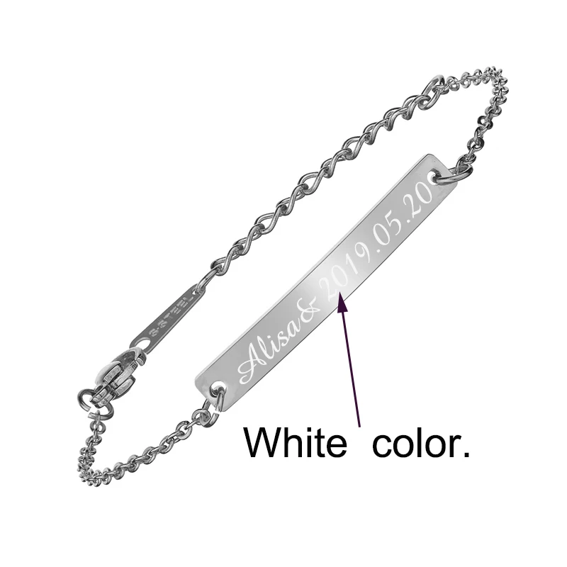 Steel White engrave UZone Baby Custom Name Bracelet Stainless Steel Adjustable Toddler Child ID Personalized Engraved Bar Girl Boy Gift BFF - Окраска металла: Steel White engrave