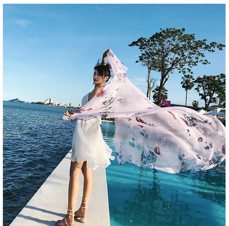 2018 Большой Цветочный Мягкий шарф женский летний пляжный солнцезащитный платок