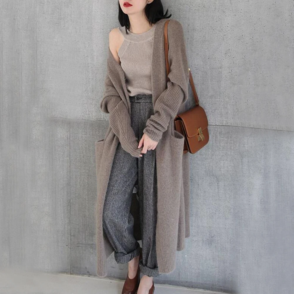 2019 Casual Sexy Style Design Open Cardigans Women Knitted cashmere Blend Sweater Coat Super X Long for spring autumn TBSR196 |