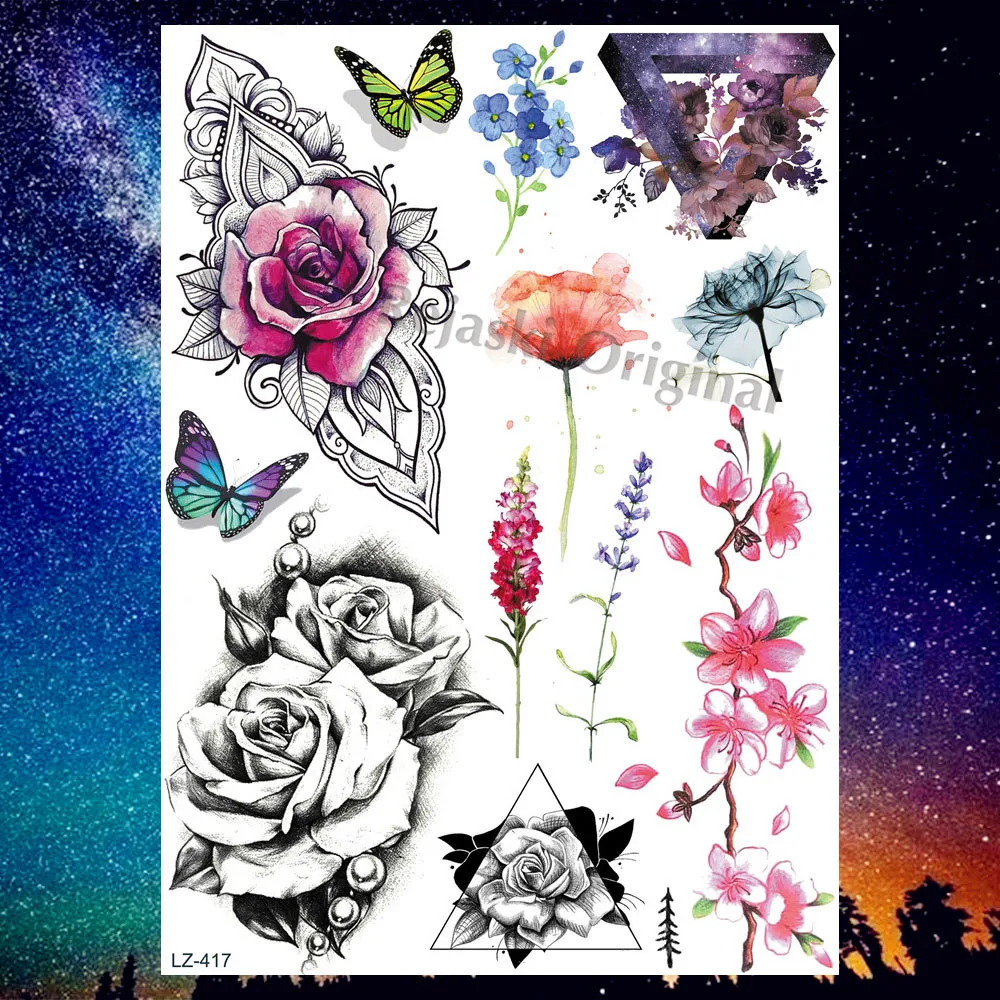 

REJASKI Geometric Compass Rose Temporary Tattoos For Women Sticker Butterfly Fake Tattoo Triangle Fake Art Arm Custom Tatoos