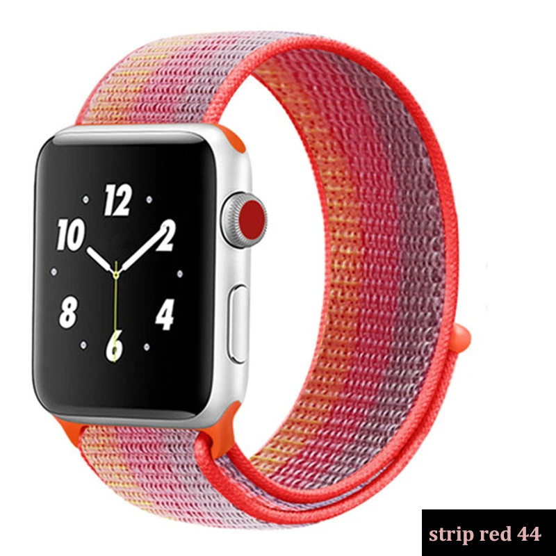strip red 27 Ремешок для apple watch, ремешок 44 мм, 40 мм, тканый нейлоновый ремешок iwatch серии 5, 4, 3, ремешок 42 мм, 38 мм, ремень, аксессуары для apple watch - Цвет ремешка: strip red 27