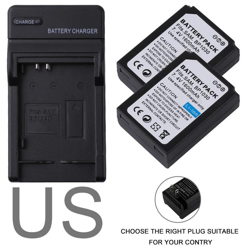 US 2 шт. BP-1030 BP 1030 BP1030 Батарея+ Зарядное устройство для samsung NX200 NX210 NX300 NX500 NX1000 NX1100 NX-300M Батарея - Цвет: US