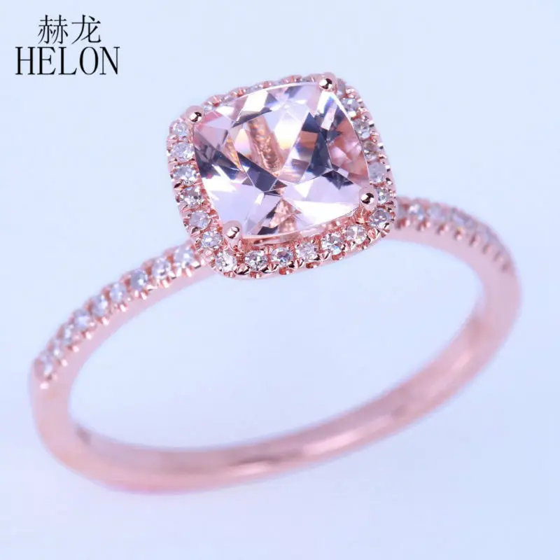 HELON Промотирование твердая 14 к розовая Золотая Подушка 6 мм Форма 0.9ct морганит проложить 0.2ct натуральные бриллианты обручальное кольцо