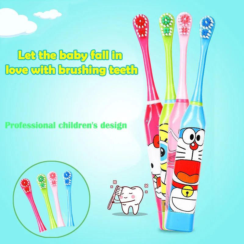 Детская электрическая зубная щетка с милым мультяшным рисунком гигиена полости
