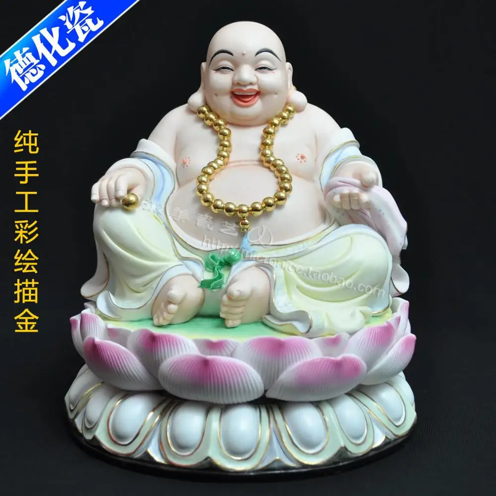 

Dehua ceramic painted gold 10 "sitting on the lotus Maitreya Buddha Bodhisattva statue dedicated to high-grade decoration produc