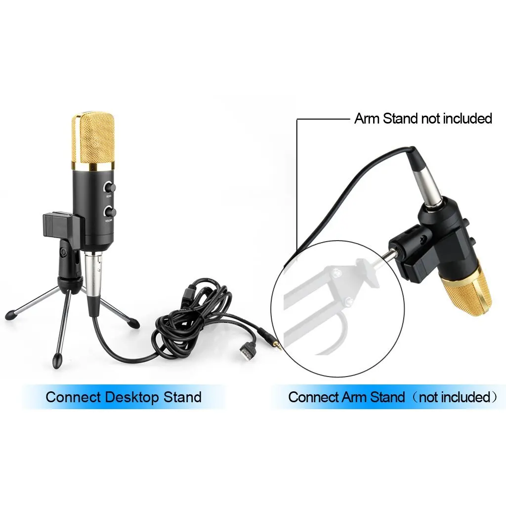 Конденсаторный студийный звукозаписывающий микрофон динамический с подставкой