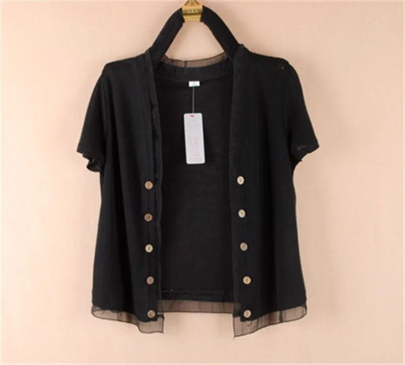 black short sleeve Весна и лето большой размер 5xl Женская Солнцезащитная одежда Маленькая шаль тонкий шифон длинный рукав вязаный кардиган PZ1423 - Цвет: black short sleeve