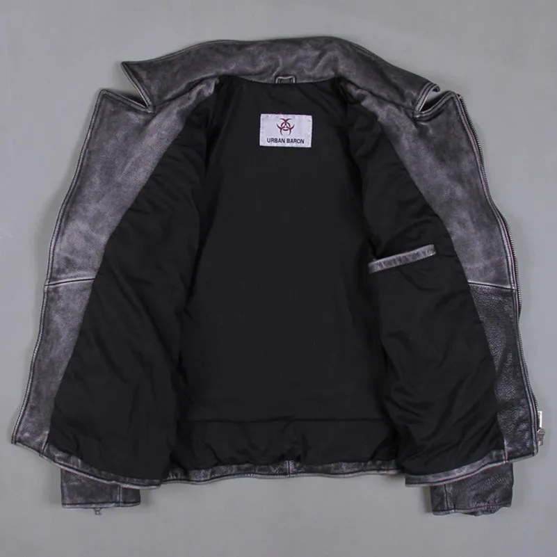 Мужская мотоциклетная кожаная куртка приталенная винтажная в стиле панк-рок с