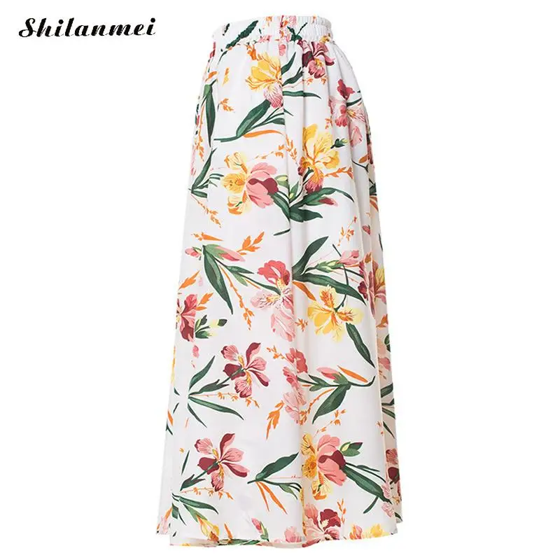 

Women 2019 Summer Skirts Flower Floral Printed Vintage Fashion Causal High Waisted Long Skirt A Line Party Beach Maxi Skirt Saia