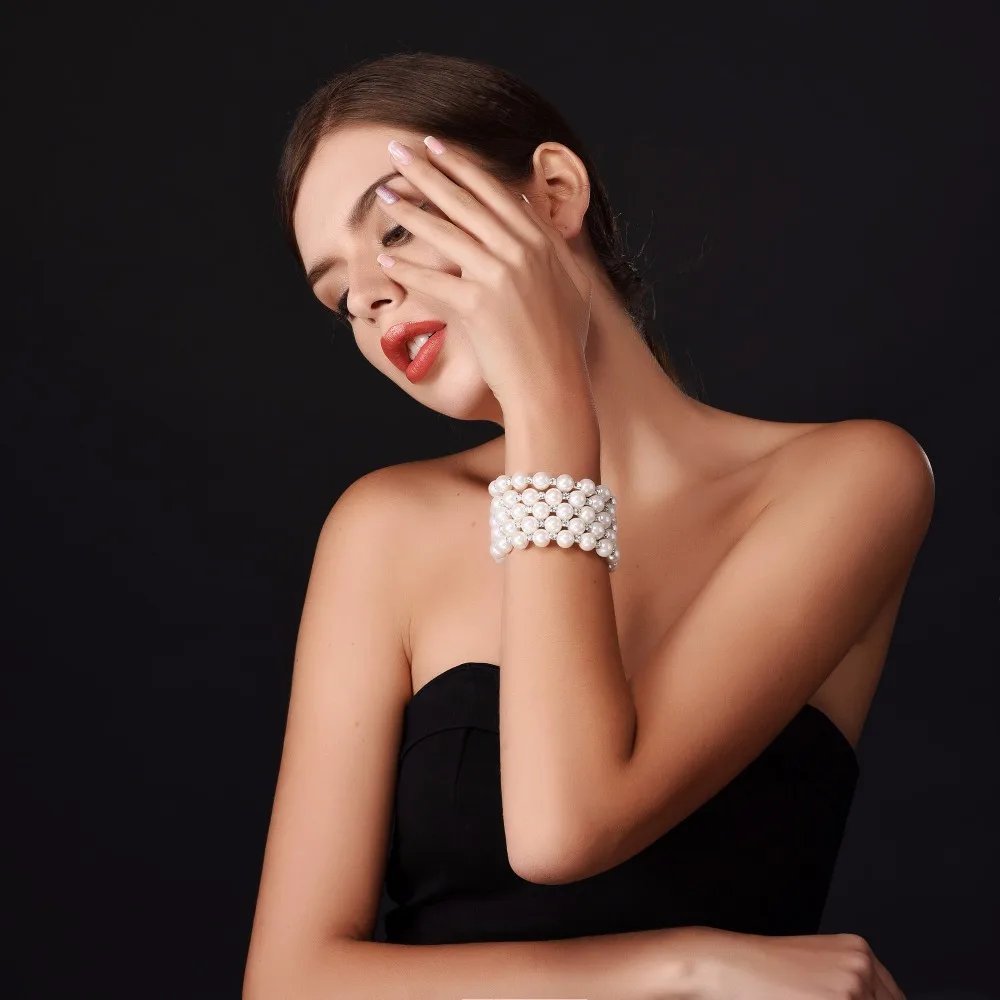 U7 Многослойные Стразы Имитация Перл Браслеты Для Женщин Синтетический Жемчуг