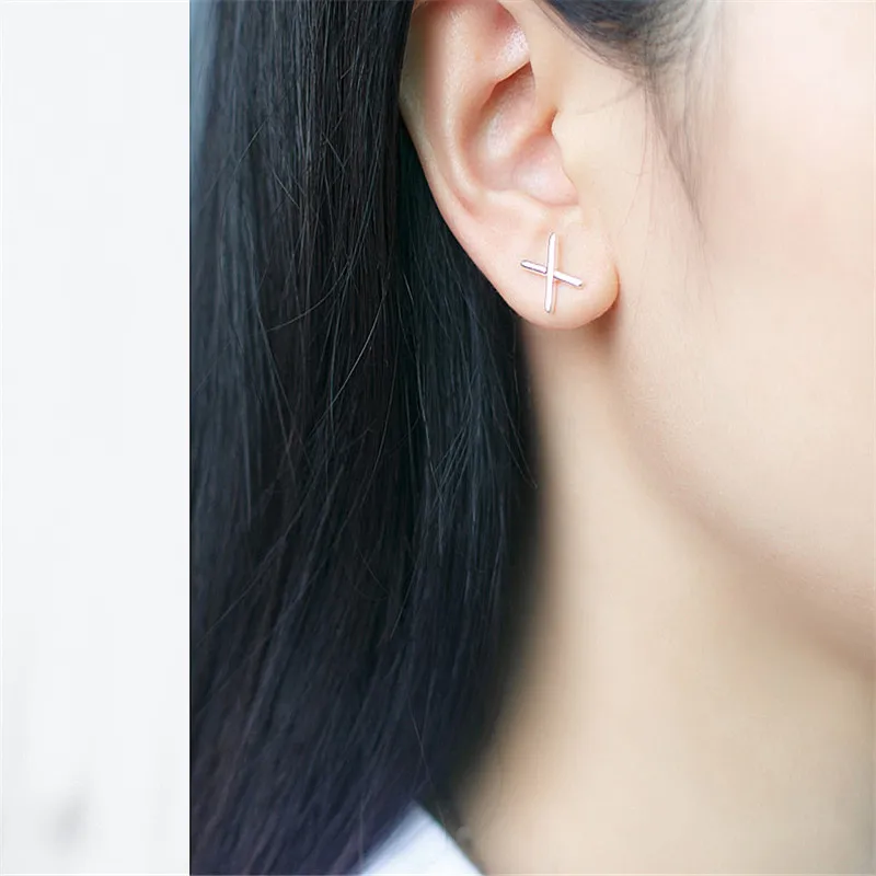 INZATT Tiny Letter X Shape Simple Real 925 Sterling Silver Stud Earrings Personnity Pin Tragus Piercing Small Fine Jewelry Gift