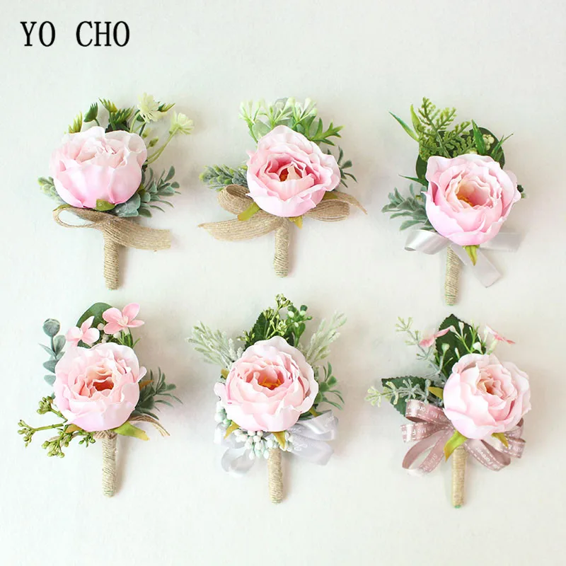 YO CHO бутоньерки шелковые розы белые Розовые Свадебные и брошки на выпускной| | - Фото №1