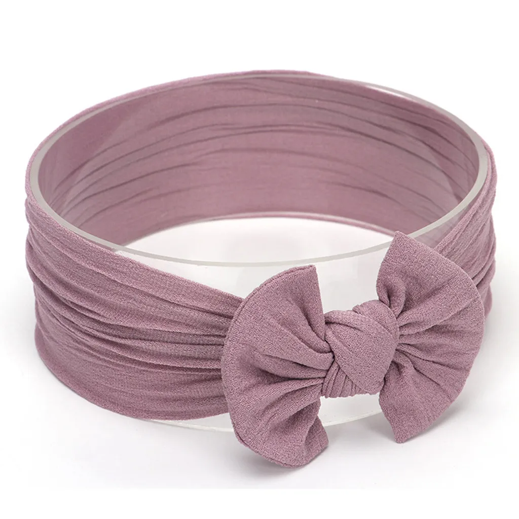 Детская повязка на голову с бантом однотонные вязаные детские эластичные