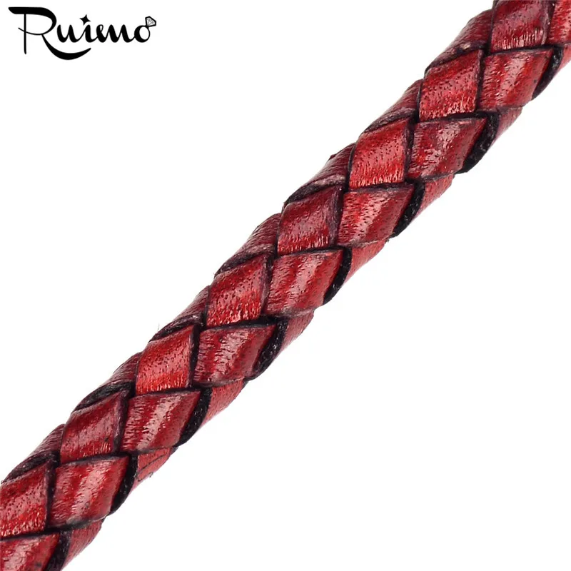 Retro Red RUIMO, настоящий первый слой, Круглый, 6 мм, Ретро стиль, красный, синий, серый, черный, кожаный шнур для изготовления браслетов, ювелирных изделий, матовая кожаная веревка - Цвет: Retro Red