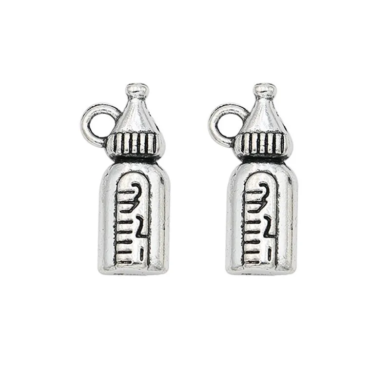 

Antique Silver Plated Baby Bottle Charms Beads Pendants for Jewelry Making DIY Handmade 17x6mm 30pcs