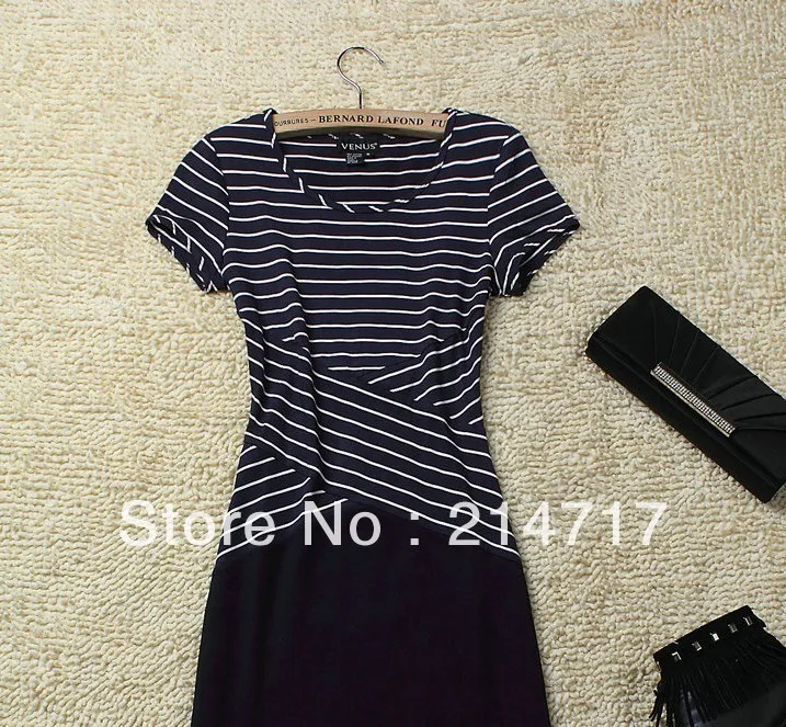 Freeshipping Tops 2013 Fashion Euro Bodycon Black Dress Geometric Vintage Stripe Career Dresses Women's Casual | Женская одежда