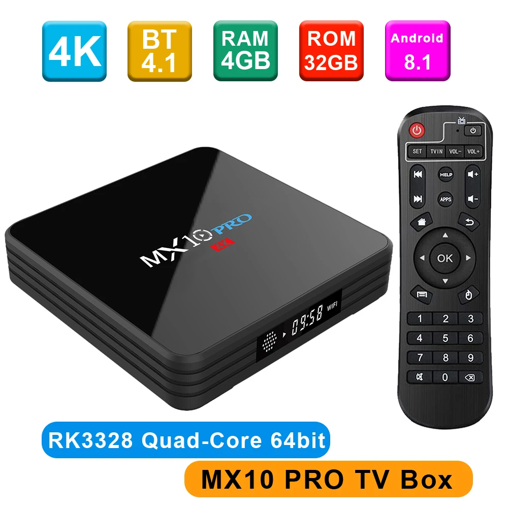 ТВ приставка MX10 PRO 4 ГБ 32 Android 8 1 RK3328 4K Bluetooth Miracast Airplay 2 4G/5G двойной WiFi HD медиаплеер