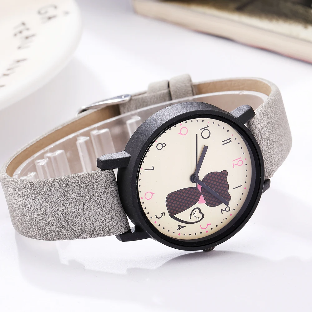 

Cute Cat Printed Women Watches Matte Leather Band Quartz Wrist Watch Clock Ladies Girl Casual Sport Watches reloj mujer 2020