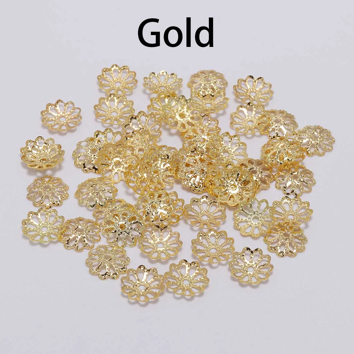 Gold 200 шт./лот, 7 мм, 9 мм, серебристые, позолоченные, объемные, металлические, в форме цветка, лепестки, бусины, колпачки, подвески, бусины, чашки для изготовления ювелирных изделий - Цвет: Gold