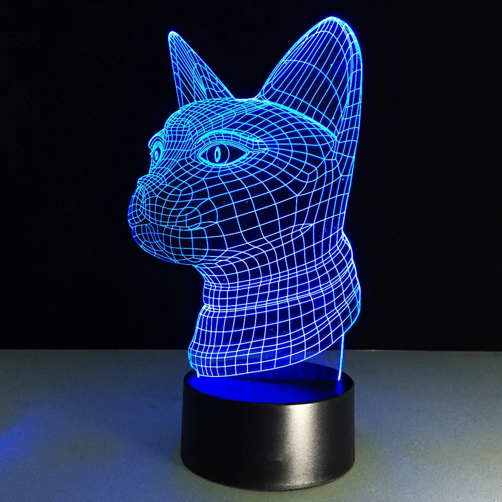 3D светодиодный ночник красочные USB в виде кошачьей головы настольная лампа