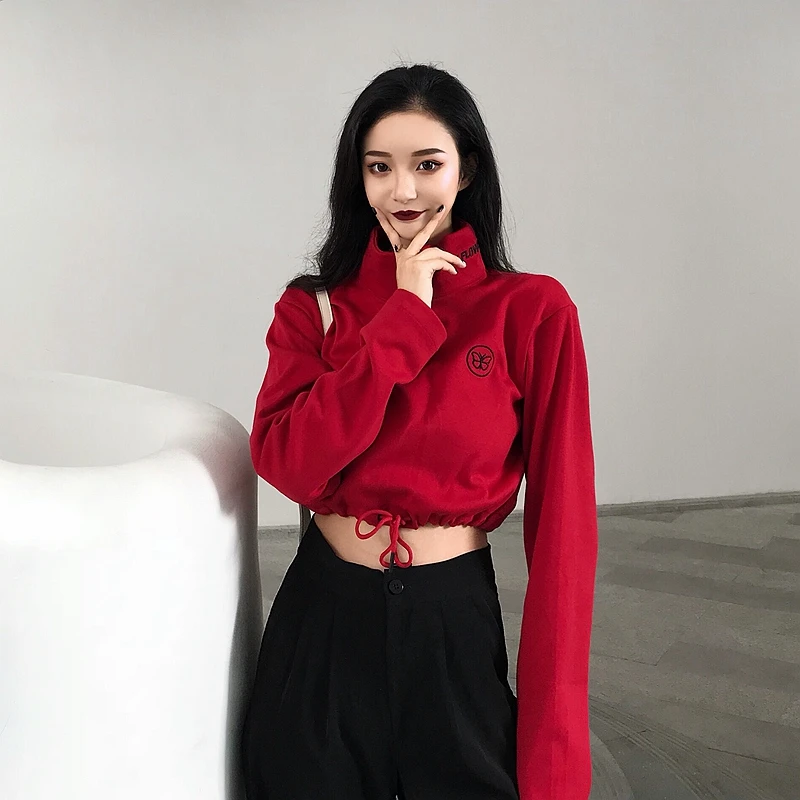 Уличная одежда новинка Корейская женская Харадзюку на шнурках с молнией