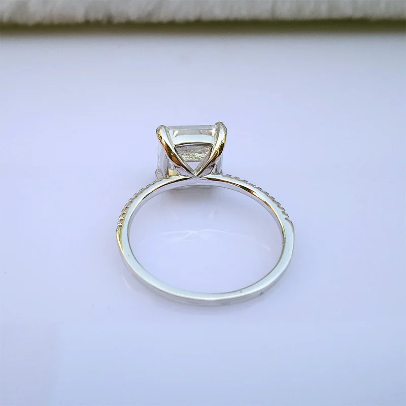 COLORFISH Роскошные 4ct Asscher Cut Solitaire обручальные кольца для женщин синтетический Сона Аутентичные стерлингового серебра 925 Обручальное кольцо
