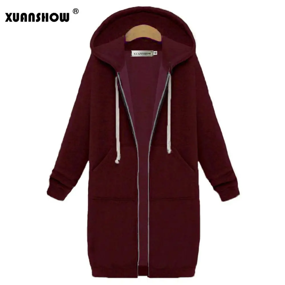 XUANSHOW зимняя куртка для женщин модные толстовки Верхняя одежда с длинным рукавом карман на молнии Свободные теплые женские пальто - Цвет: Dark Red