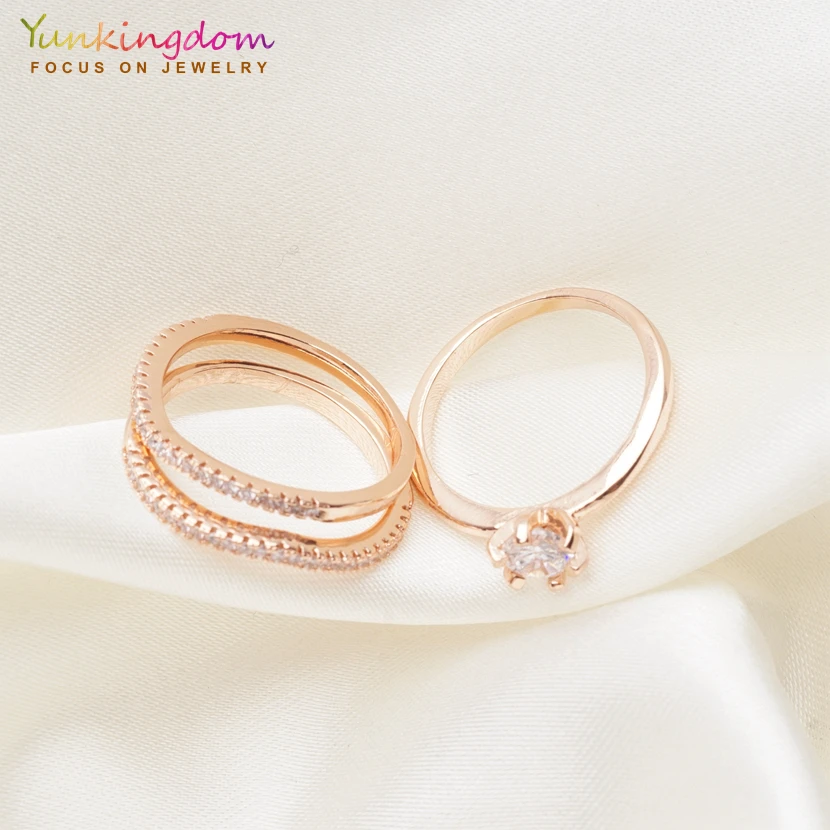 Yunkingdom классические кольца с квадратным кристаллом розового золота для женщин и