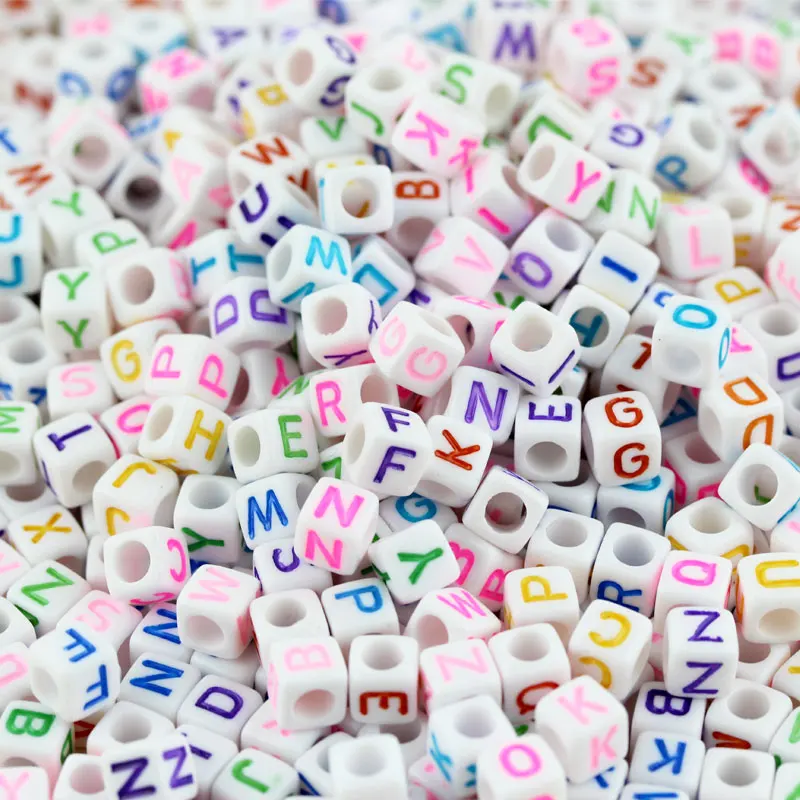 FUNIQUE 500PCs/lot Square Acrylic Beads For Jewelry Making White Cube Letter DIY Gift Color Findings 6mm | Украшения и аксессуары