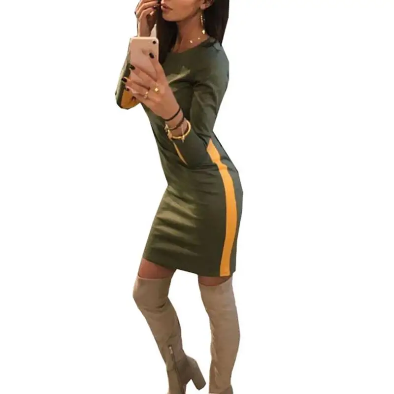 Осенняя женская обувь с длинными рукавами в стиле пэчворк Side Striped посылка Bodycon