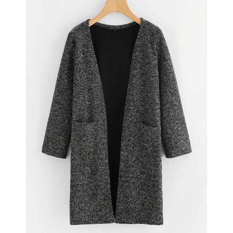 2018 Autumn Winter Coat Women Fashion Open Stitch Pockets Female Cardigans Plus Size Gray Long Sleeve Knitting Sweater Outerwear |
