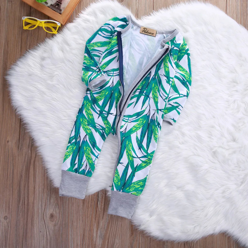 Комбинезон на молнии с длинным рукавом и бамбуковыми листьями | Мать ребенок