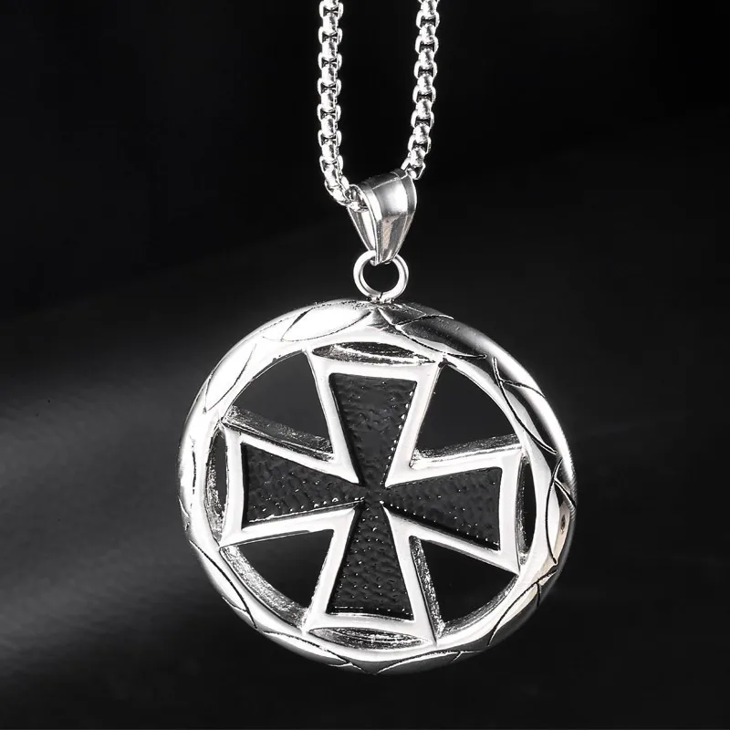 Silver RIR, мужское ожерелье из нержавеющей стали, свастика, Ретро стиль, рыцари, Тамплиер, кулон, Круглый Тамплиер, черный Мальтийский крест, символ, подвески - Окраска металла: Silver