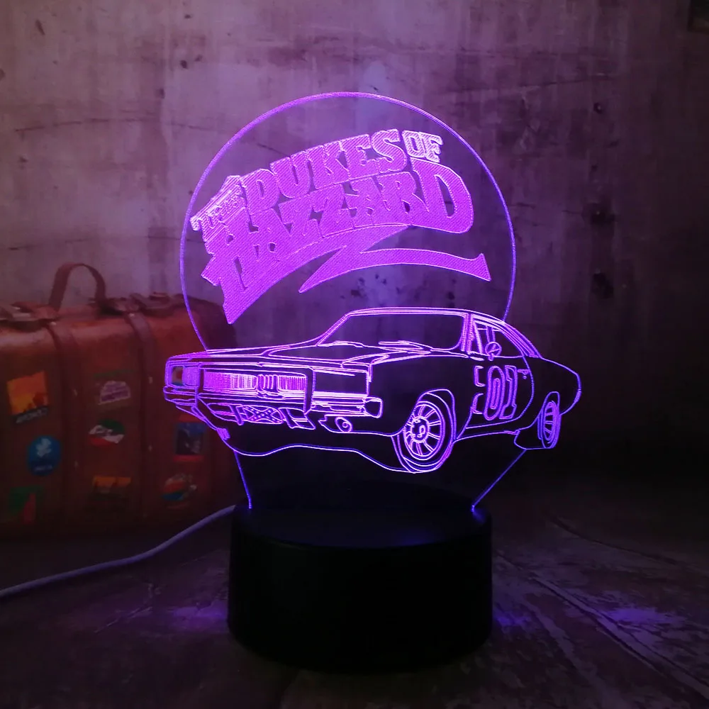 HAZZARD Car Новинка, 3D светодиодный ночной Светильник Hazzard для автомобиля, настольная лампа, Mesa infantil Noche, USB, сенсорный, для спальни, градиентный, для дома, вечерние, для декора, иллюзия лавы - Испускаемый цвет: HAZZARD Car
