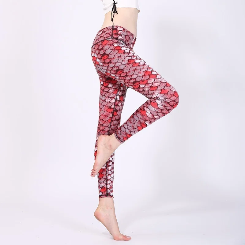 KATTWILL Sporty Women Fish Scales Print Workout Leggings Punk Style Girl High Waist Mermaid Slim Fitness Pencil Pant | Женская одежда
