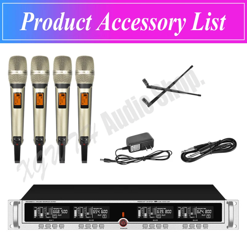 

Profession SKM9000 Radio Wireless DJ & Karaoke UHF Microphone System High-End Gold 4 Handheld UHF LED Digital Dynamic Mic