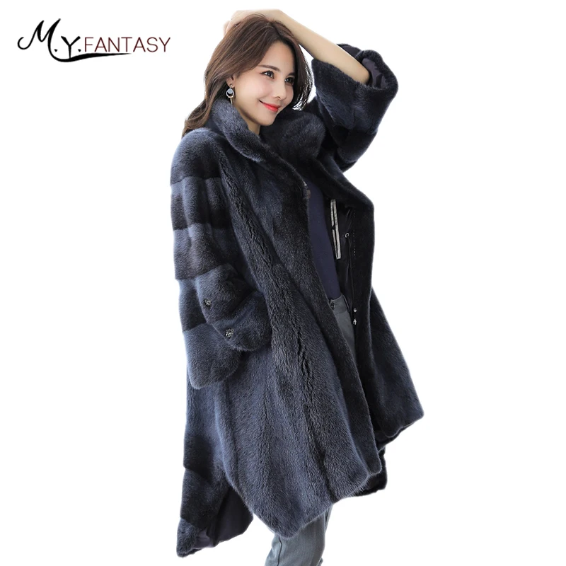 M. Y. FANSTY новинка 2019 импортное пальто с мехом норки из вельвета модное тонкое