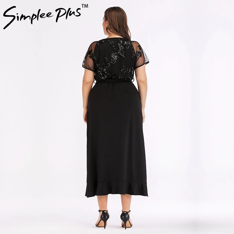 Simplee плюс v образный вырез платья для вечеринок с блестками женское сексуальное