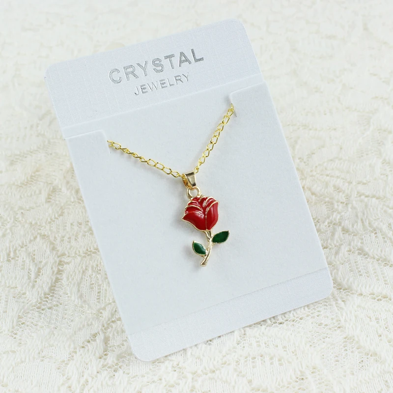 Изящное ожерелье из сплава ручной работы с красно-розовым цветком розы красивая