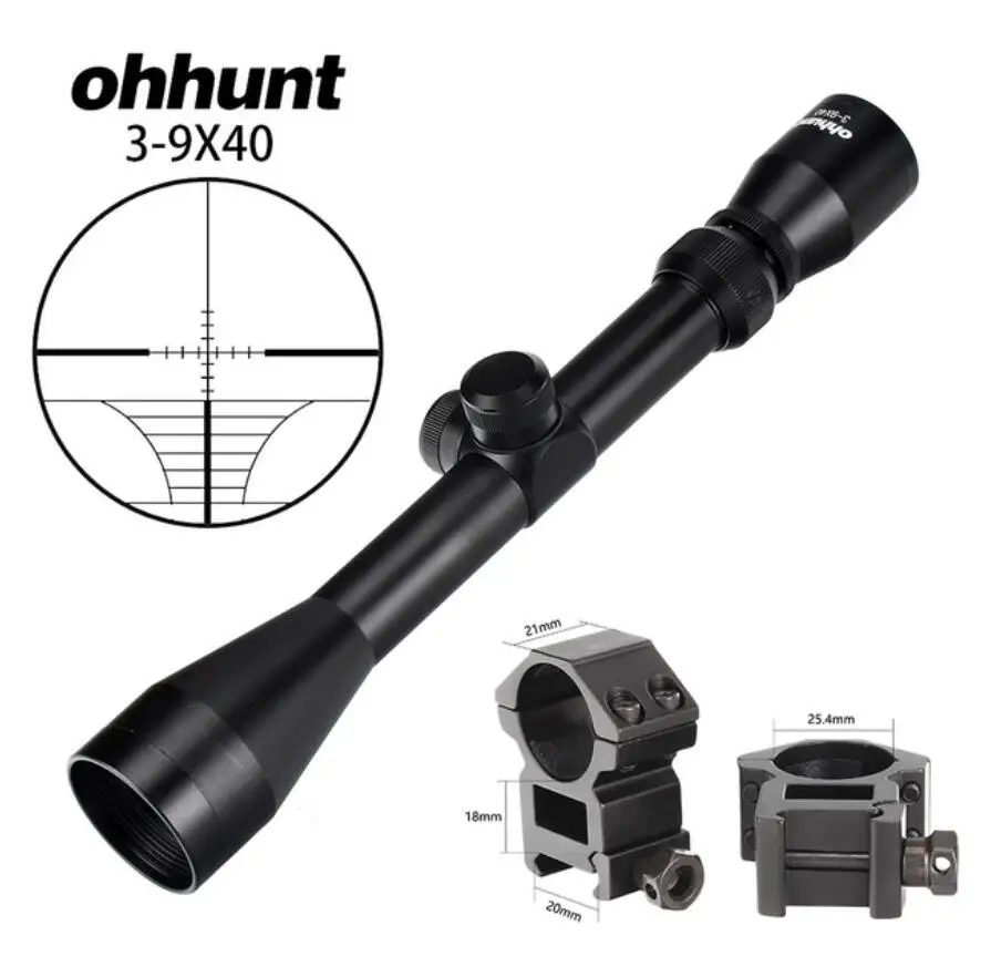 with picatinny ring1 3-9X40 Hunting Optics Riflescopes Rangefinder or Mil Dot Reticle Crossbow Shooting Tactical Rifle Scope with Mount Rings - Цвет: with picatinny ring1