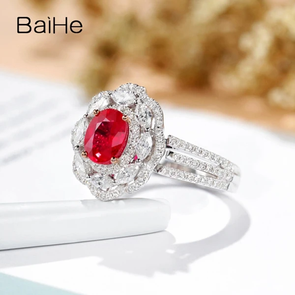 BAIHE Solid 14 K белое золото(AU585) овальный около 1.3ct без основного камня помолвка свадебные женские модные ювелирные изделия полу крепление кольцо