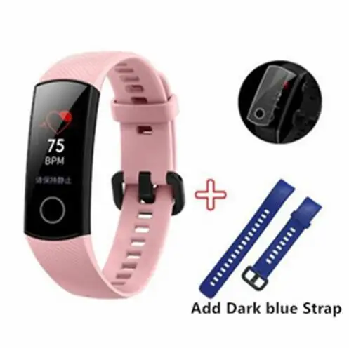 pink-Dark blue-film huawei Honor Band 4 AMOLED цветной 0,95 дюймовый сенсорный смарт-браслет 50 м профессиональный водонепроницаемый датчик сердечного ритма - Цвет: pink-Dark blue-film