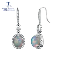 tbjopal earrings natural ethiopia gemstone whith 925 sterling silver long style design earrings fine jewelry for women wedding