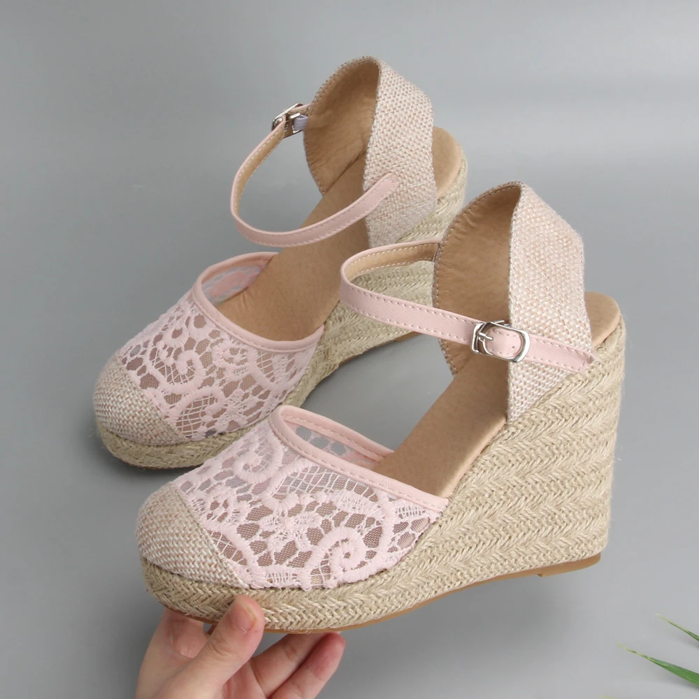 Meotina/Espadrille/женские летние сандалии на танкетке шнурках в богемном стиле высоком