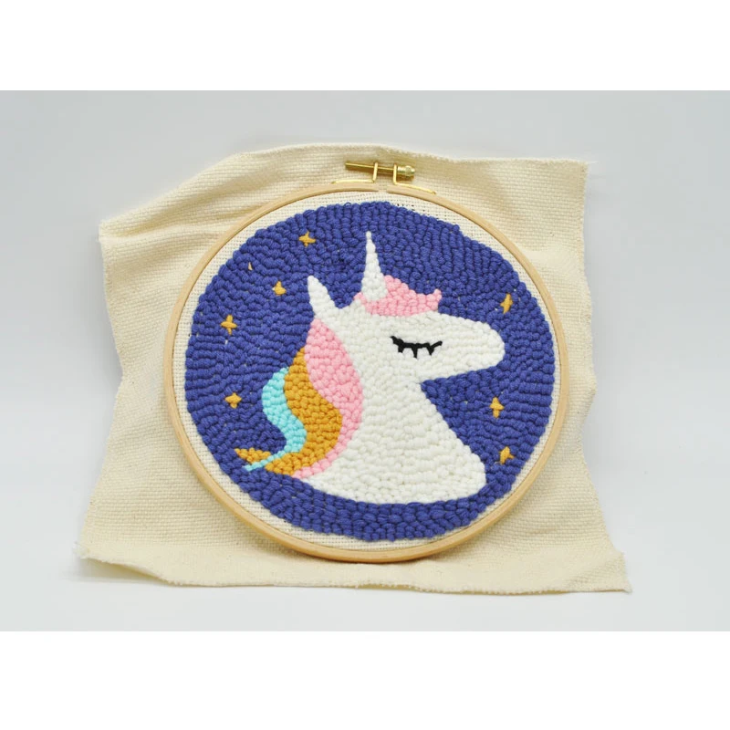 Unicorn Gift Punch Needle Embroidery Kit with Hoop Needlework Wool Work Beginner-Friendly Sewing Kits Handmade |