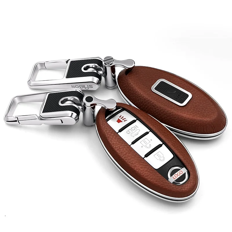 Brown with keyring Кожаный чехол для автомобильных ключей, Обложка обновления/Автомобильный ключ чехол ключ крышка чехол для ключей в виде ракушки для Nissan X-TRAIL QASHQAI TIIDA Sylphy, Teana аксессуары - Название цвета: Brown with keyring