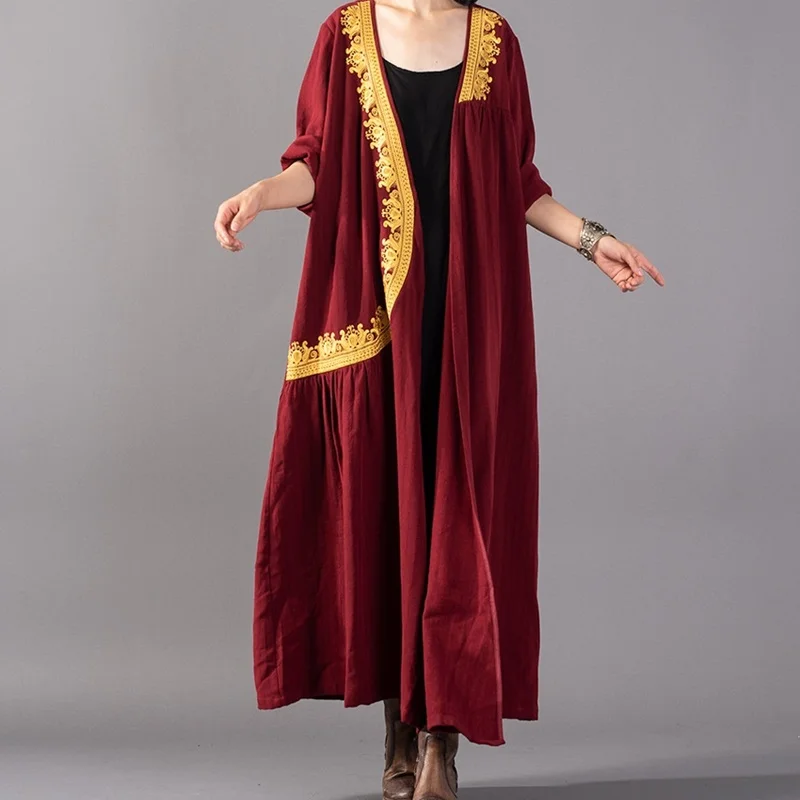 Китайская туника кимоно кардиган Женский хлопковый льняной Традиционный