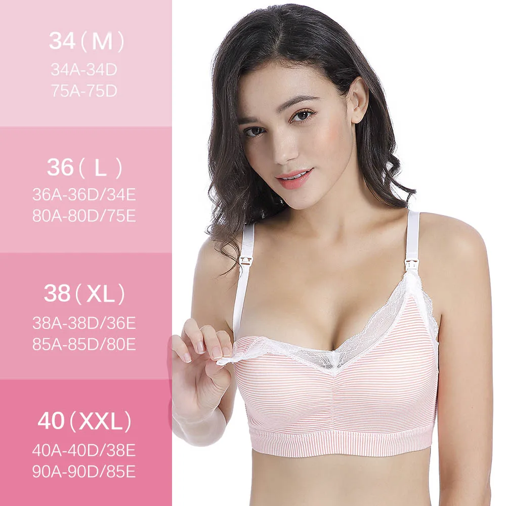 Pink Striped Бюстгальтер для кормящих матерей для кормления размера плюс, хлопковый бюстгальтер для кормления грудью, бюстгальтер для беременных женщин, одежда для беременных - Цвет: Pink Striped