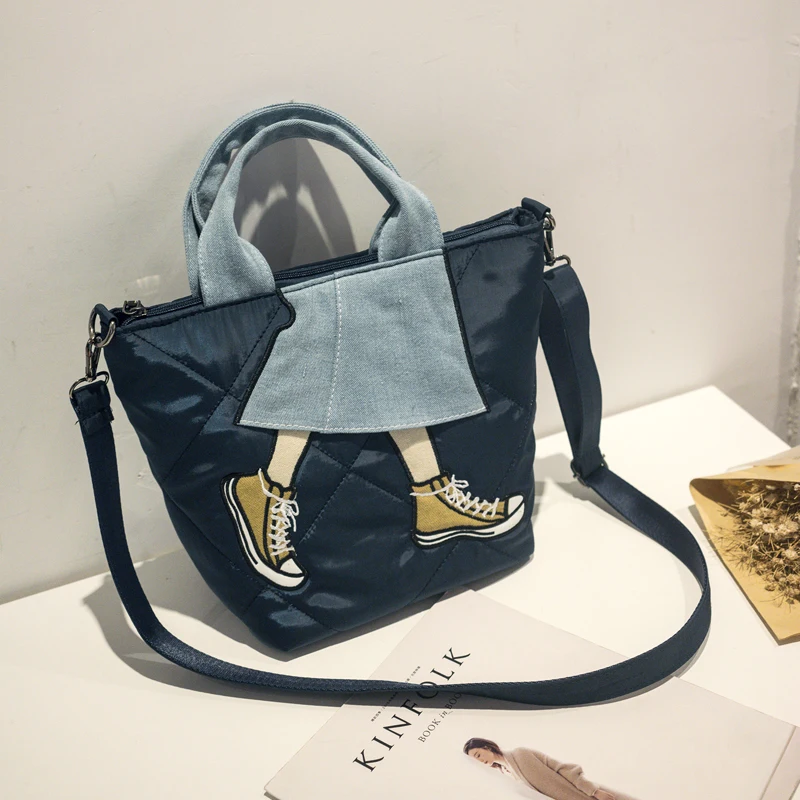 

NYHED Embroidery Tote Handbag Women Causal Soft Shoulder Bag For Female